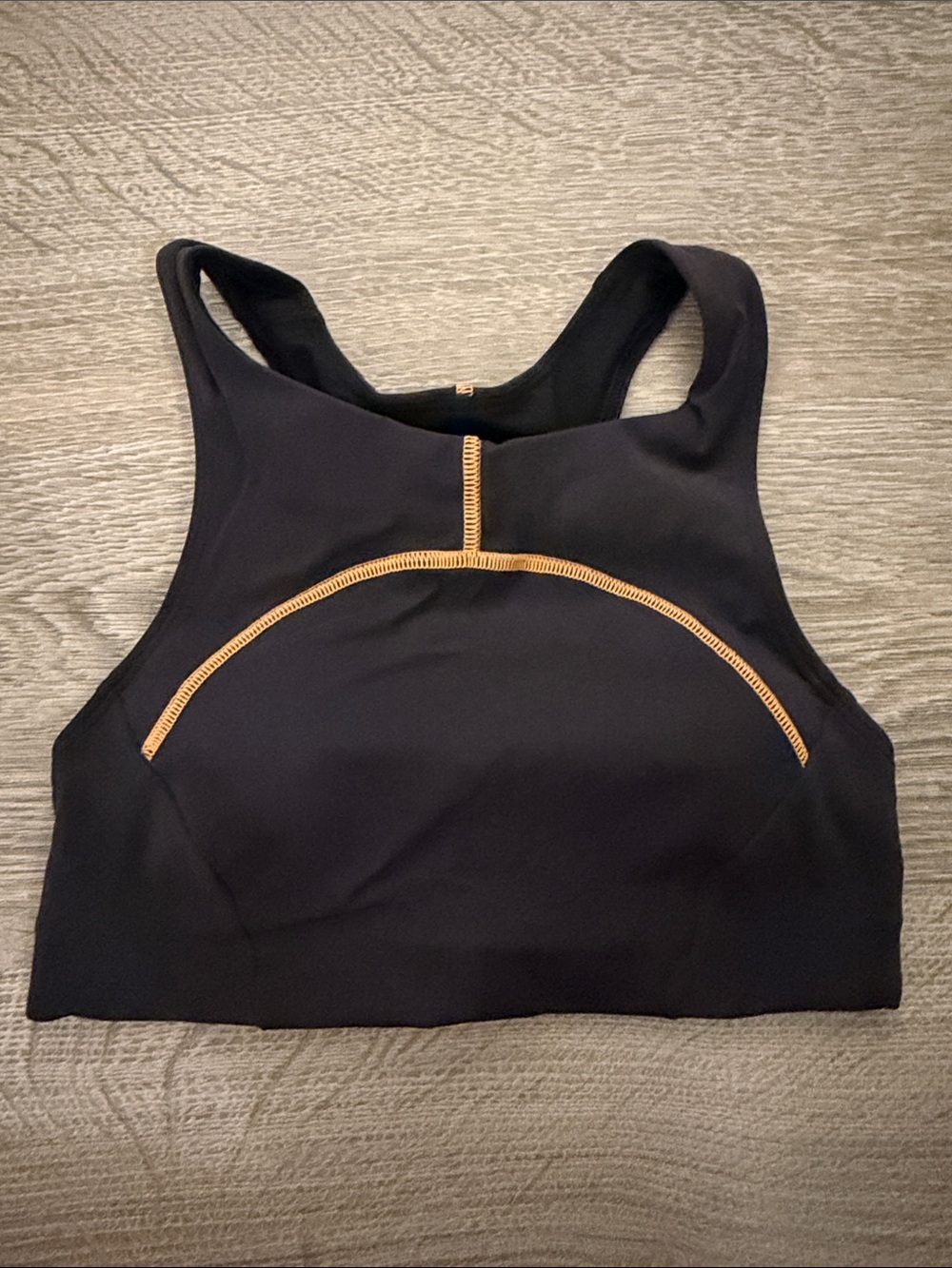 Black Racerback Sports Bra with orange Stitching